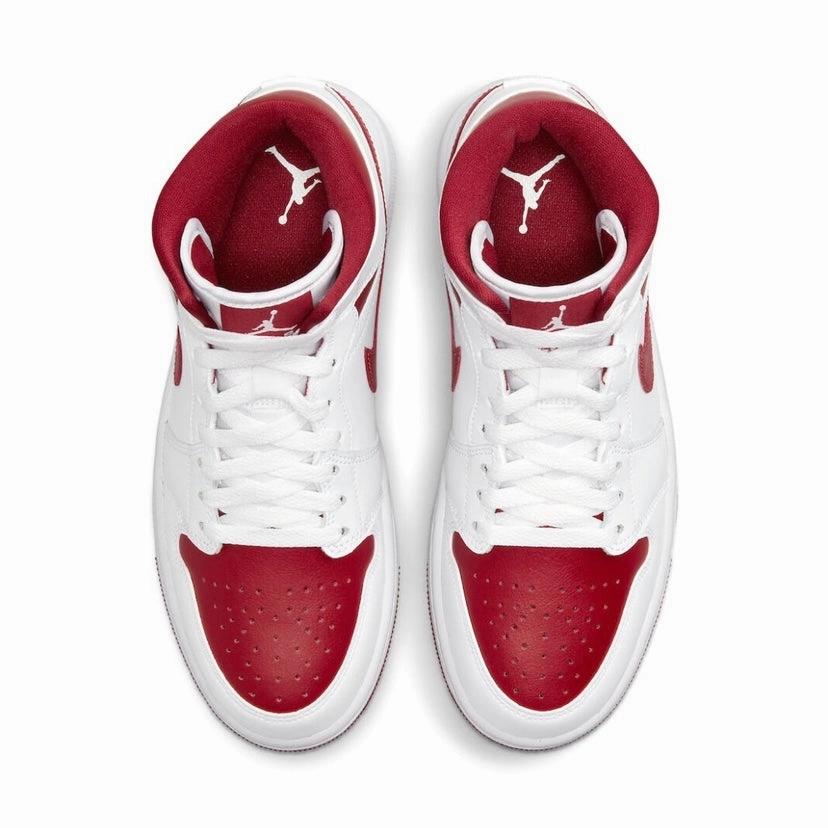 Women's Air Jordan 1 Mid White Pomergranate White Basketball Shoes