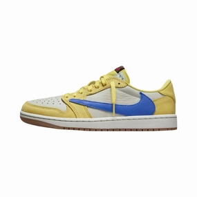 Women's Air Jordan 1 Retro Low OG SP Travis Scott Canary Racer Blue Light Silver Air Jordan basketball shoes with classic look
