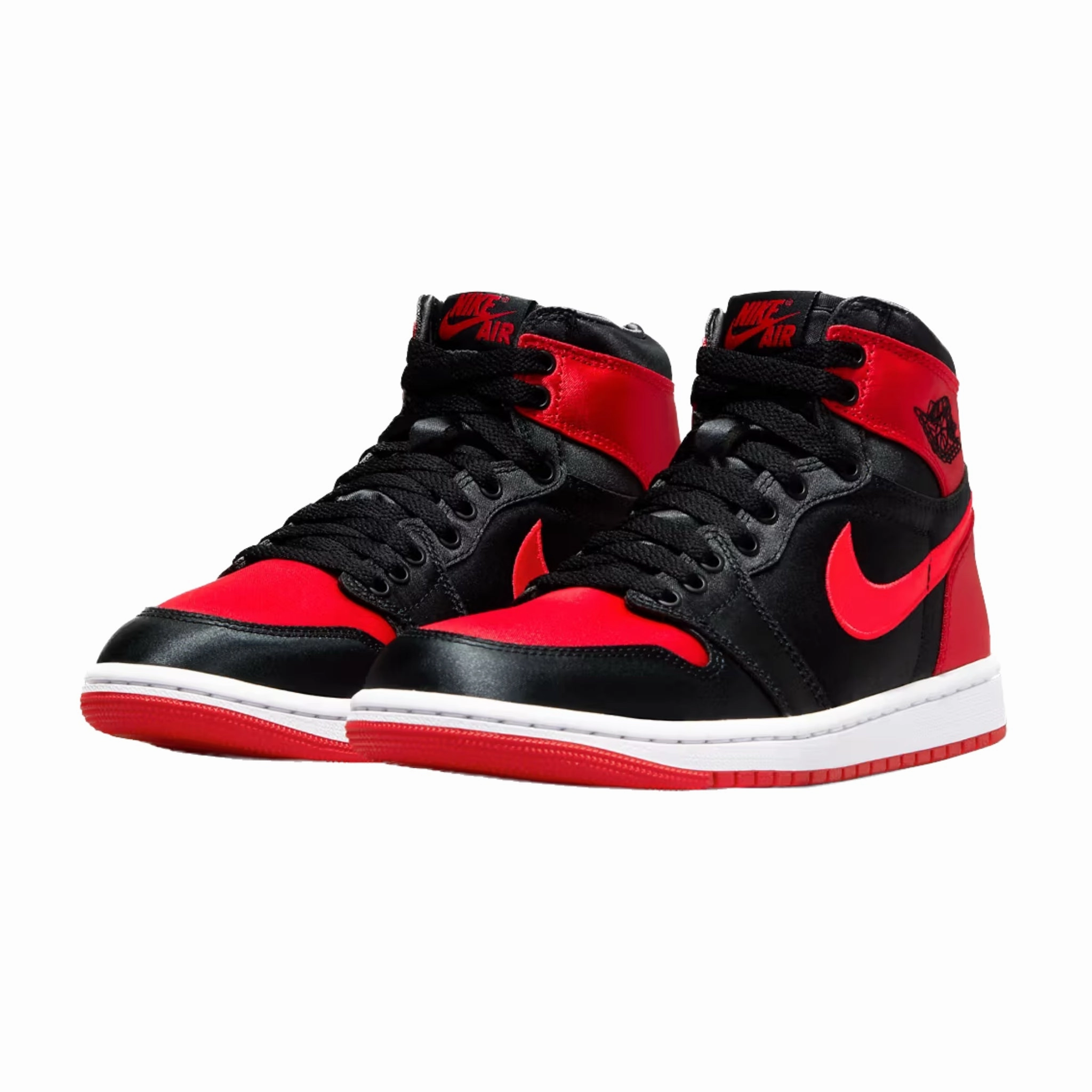 Women's Jordan 1 Retro High OG Satin Bred Black University Red White Basketball Shoes