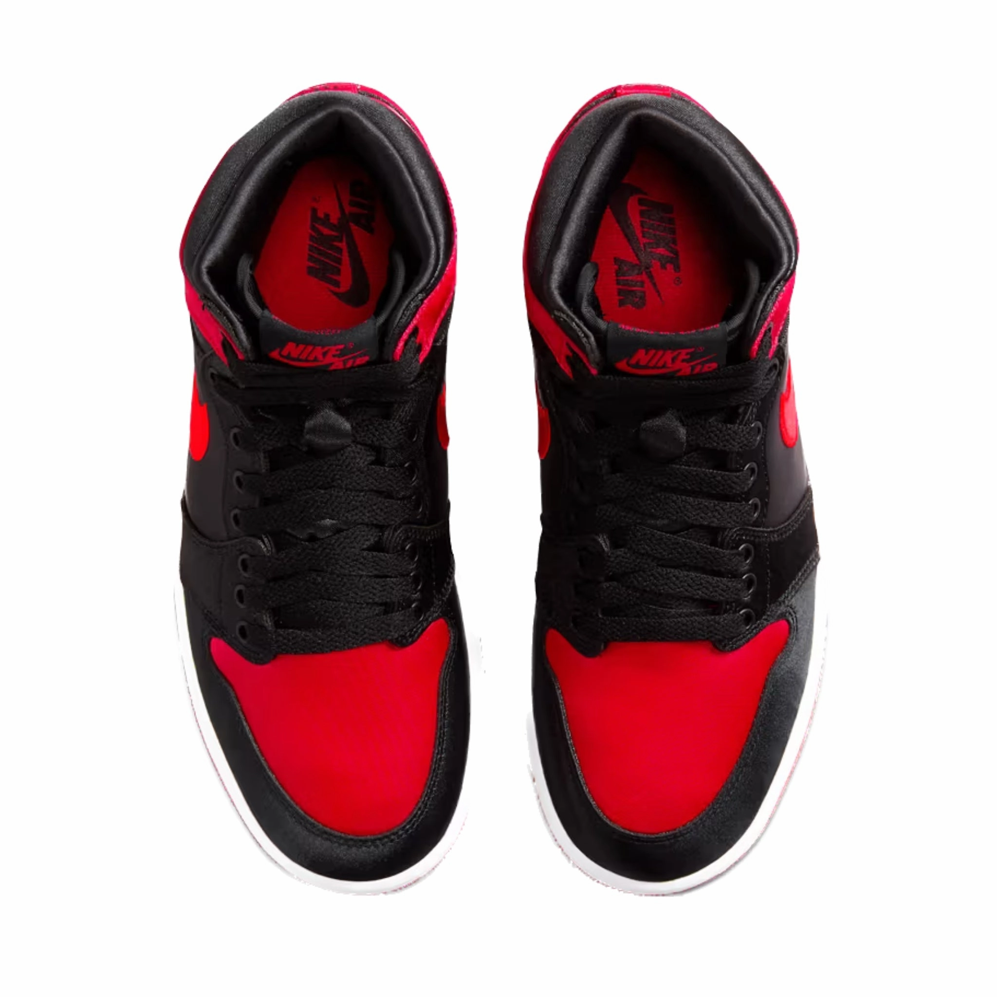 Women's Jordan 1 Retro High OG Satin Bred Black University Red White Basketball Shoes