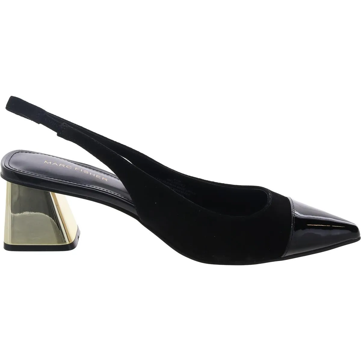 Womens Patent Trim Faux Suede Slingback Heels