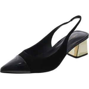 Womens Patent Trim Faux Suede Slingback Heels