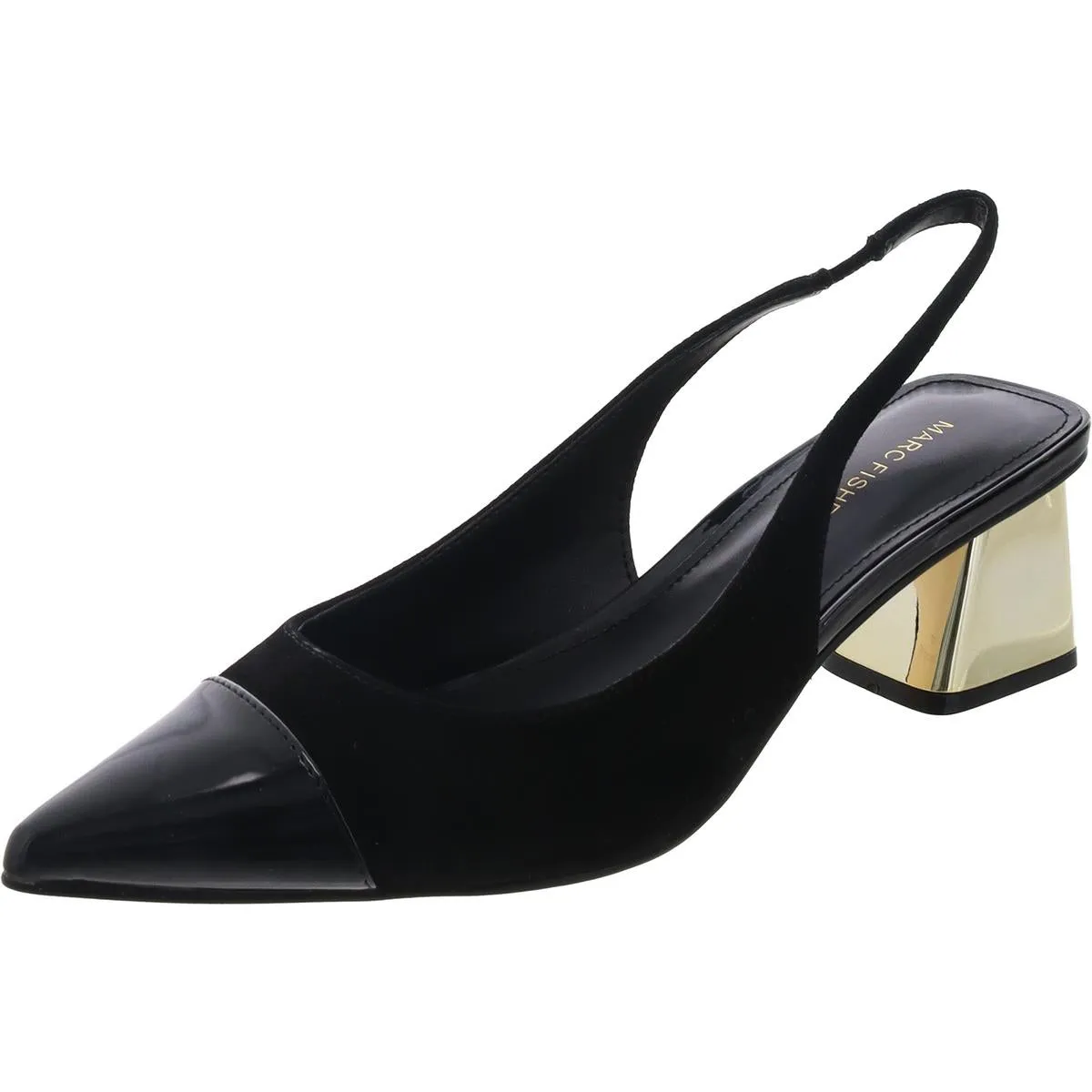 Womens Patent Trim Faux Suede Slingback Heels