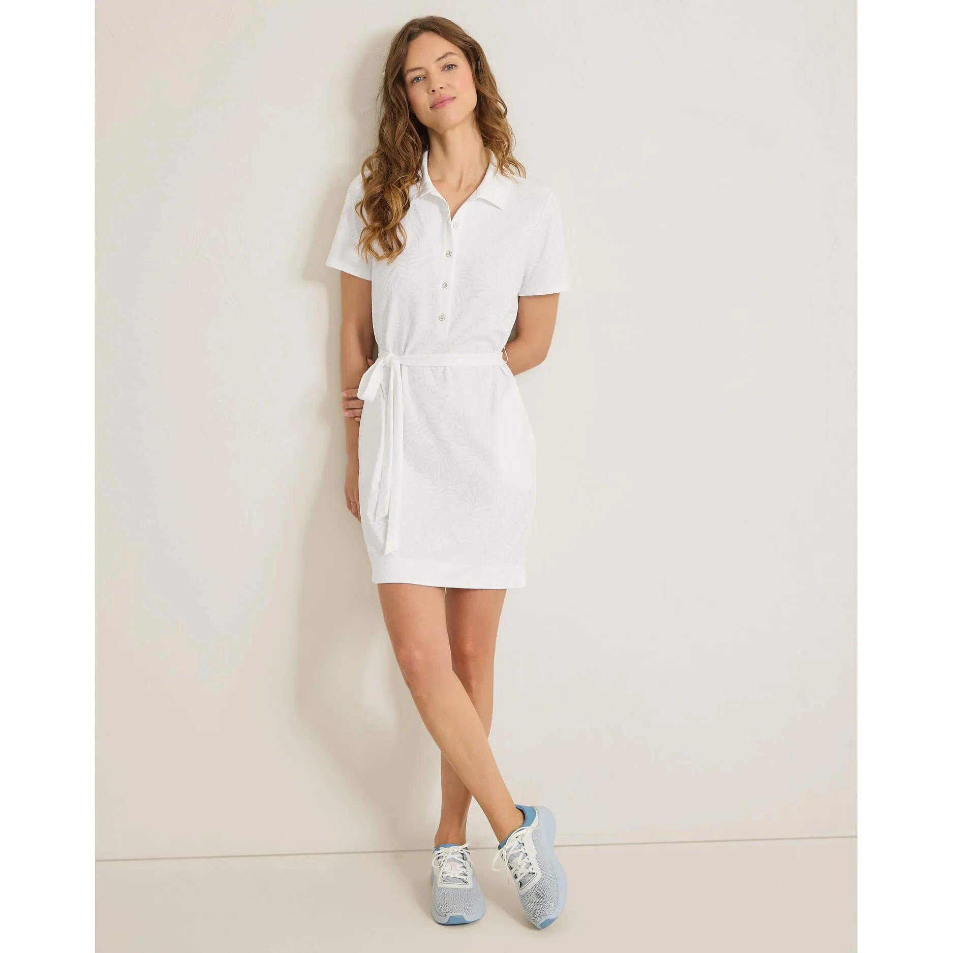 Womens Tommy Bahama Sportswear Tommy Bahama Women's Aubrey Leaves Jacquard Short Sleeve Dress - White