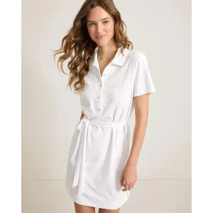 Womens Tommy Bahama Sportswear Tommy Bahama Women's Aubrey Leaves Jacquard Short Sleeve Dress - White