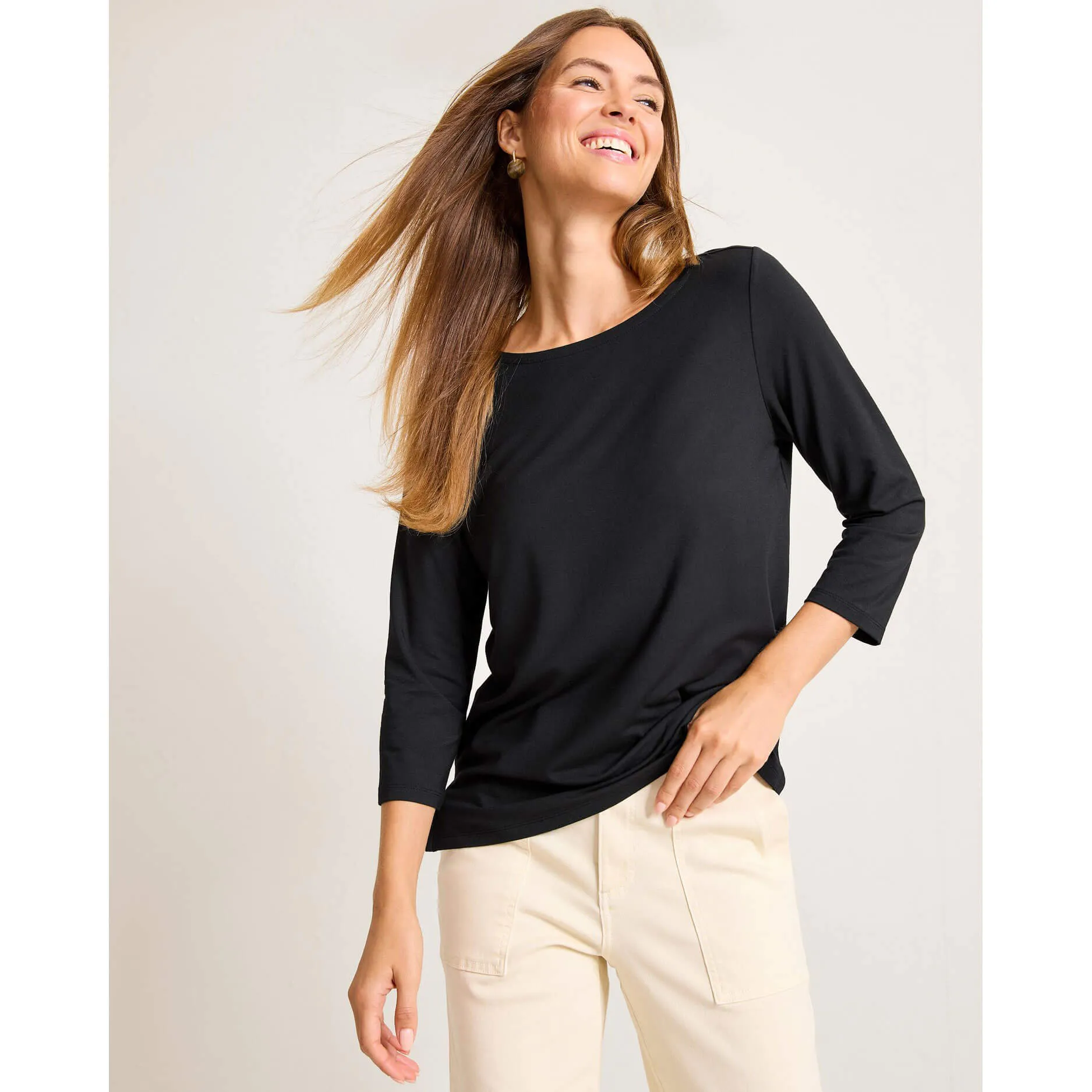 Womens Tommy Bahama Sportswear Tommy Bahama Women's Kona Isles 3/4 Sleeve Boat Neck Top - Black