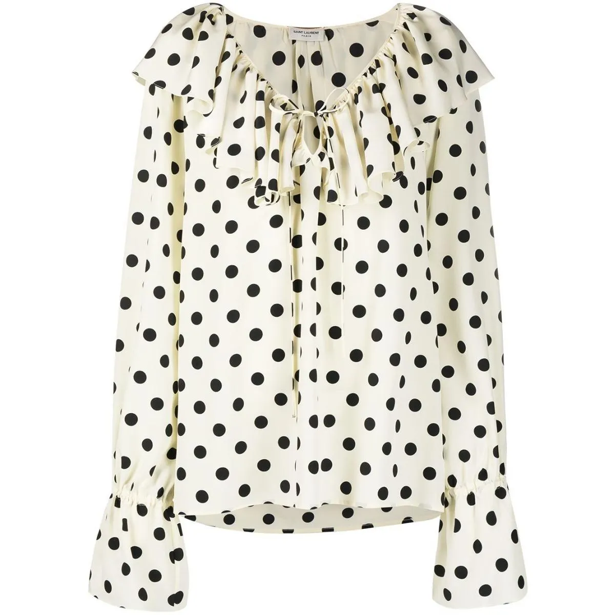 Ysl Bags Ruffle-collar Polka-dot Print Silk Blouse