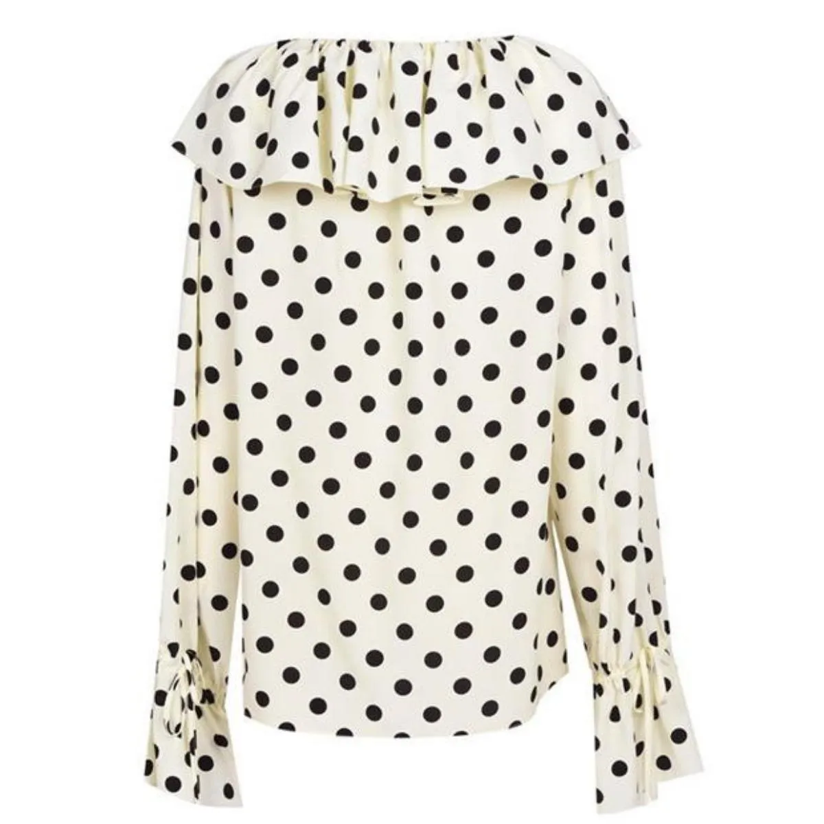 Ysl Bags Ruffle-collar Polka-dot Print Silk Blouse